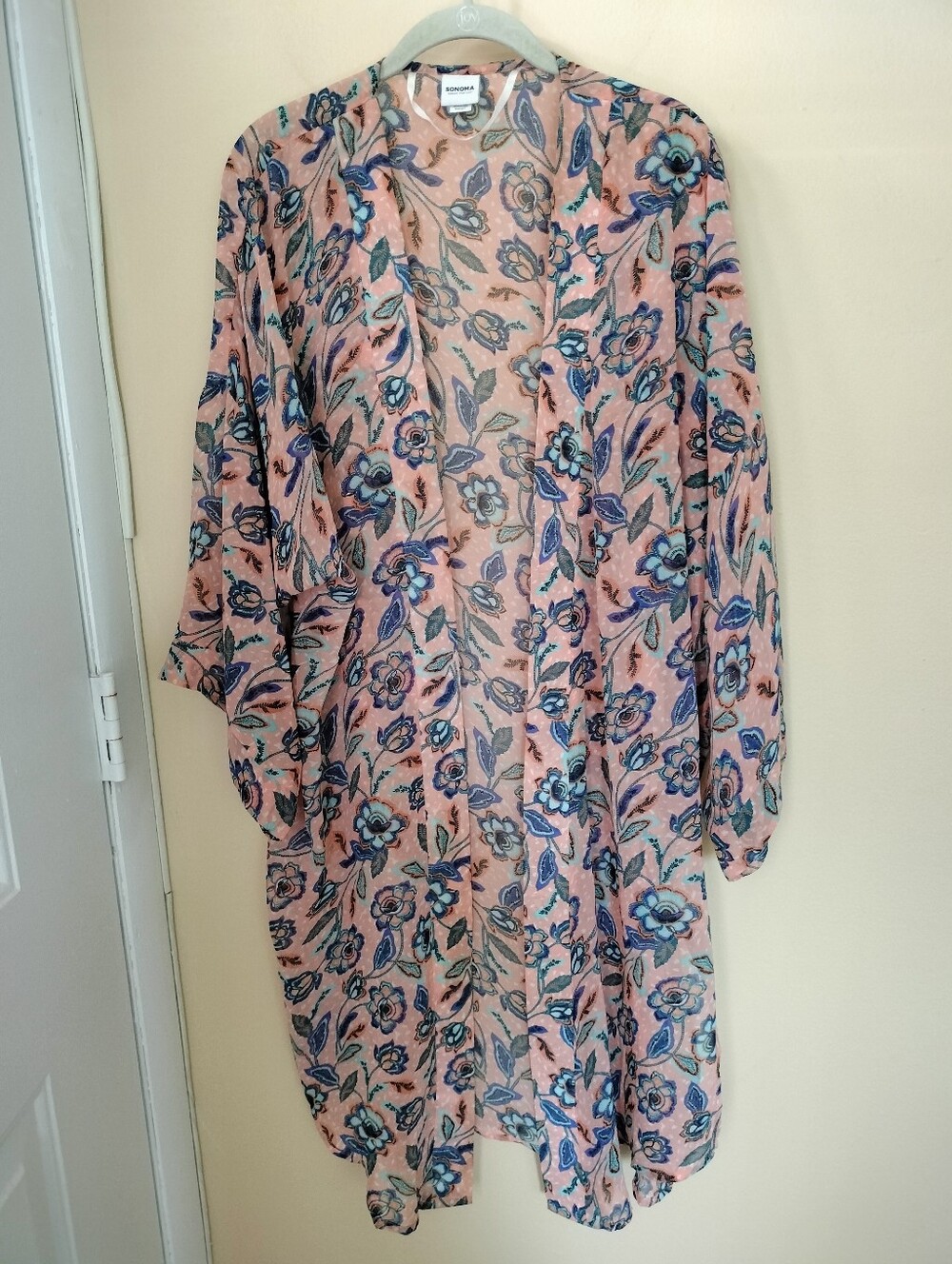 Sonoma Open Front Sheer Floral Kimono Vacation Beach Swimsuit Cover Up
